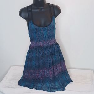 Material Girl Blue Pink Purple Peak Back Dress